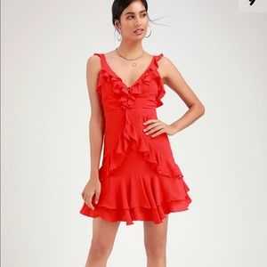 Carmela Coral Red Ruffled Mini Dress NWOT